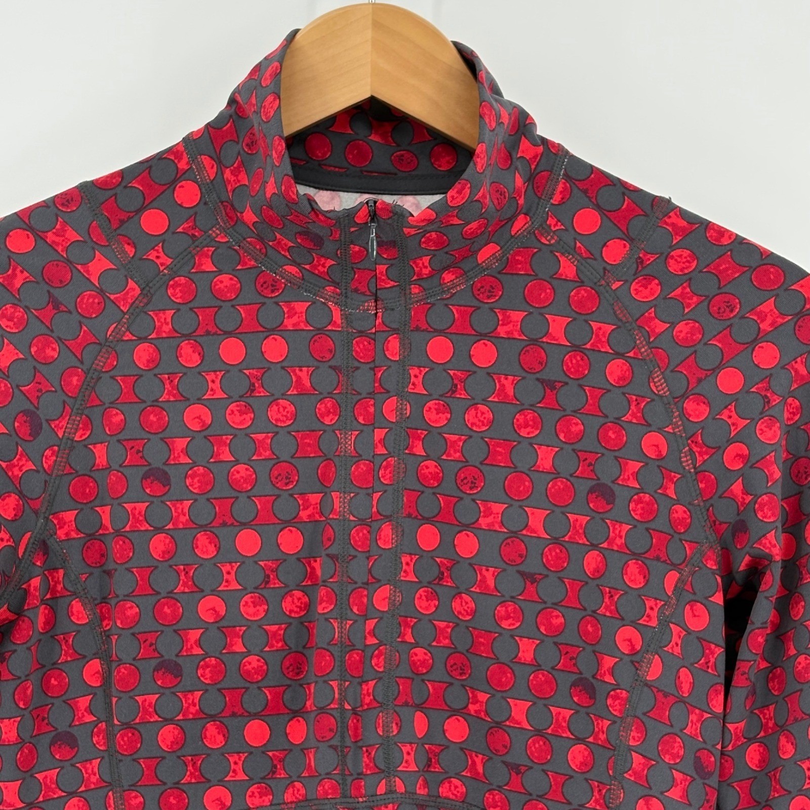 Title Nine Dream Dress Small Red Grey Geometric Dot 1/4 Zip Long Sleeve