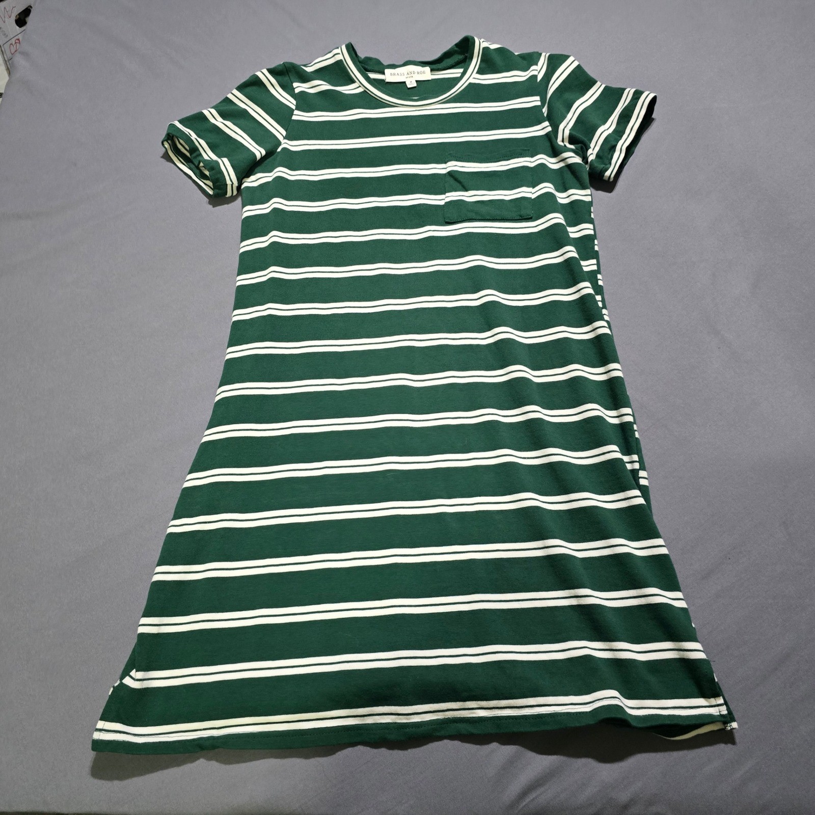 Brass and Roe T-Shirt Dress Womens Medium Green White Striped Cotton ND0229-6S