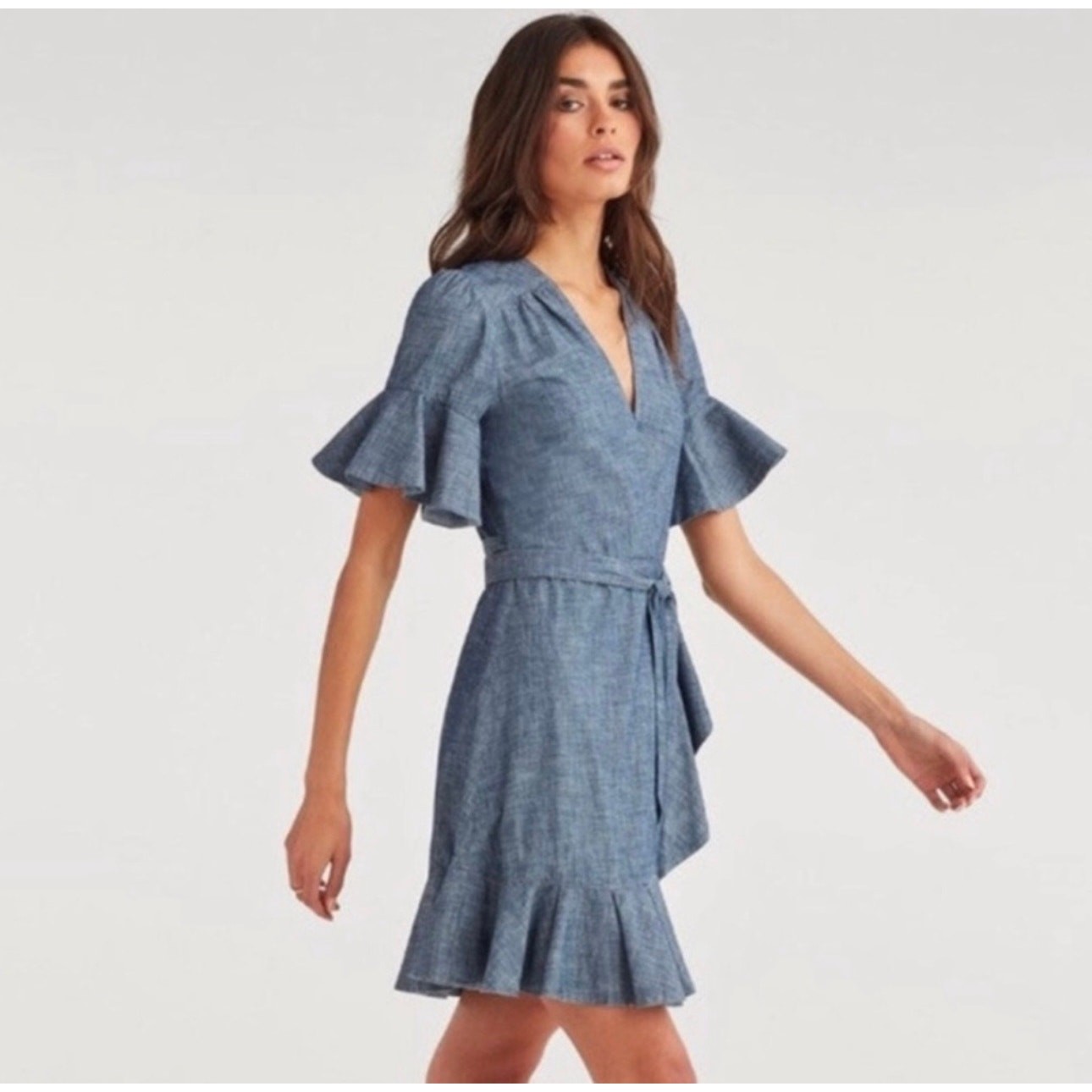 7 For All Mankind Chambray Denim Wrap Dress Women’s Size Small