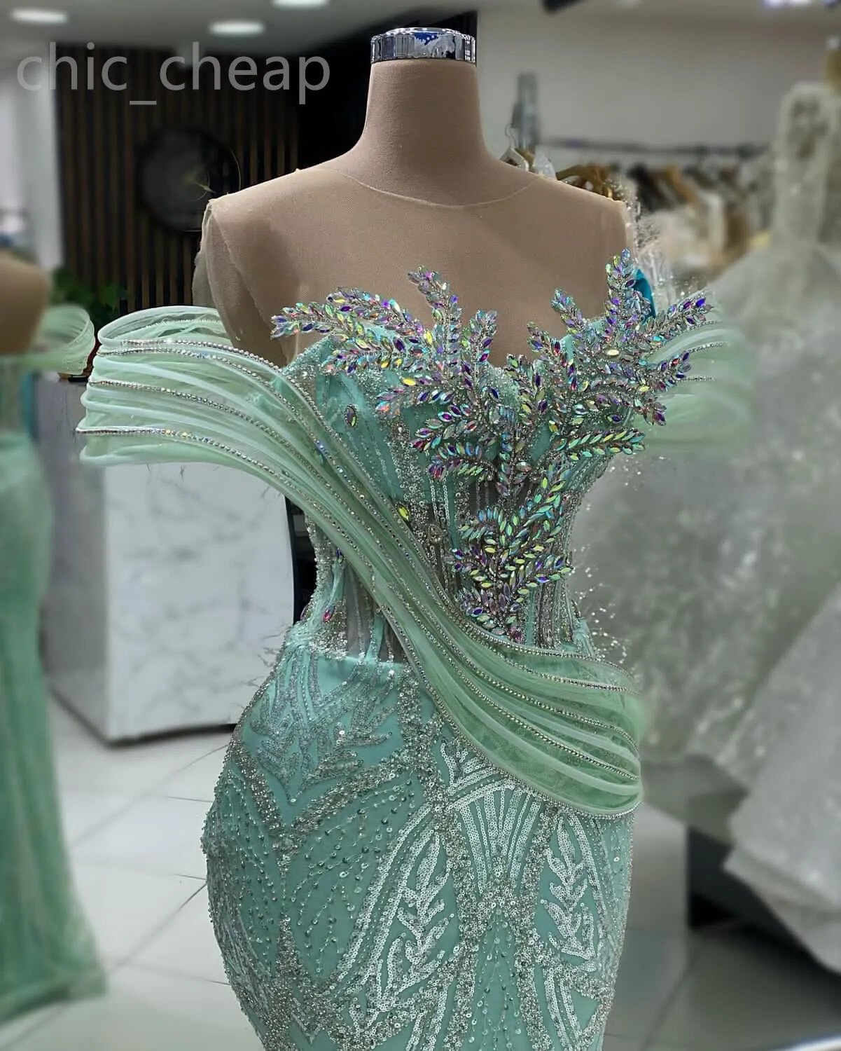 Beaded Mermaid Prom Dresses Sequined Lace Evening Formal Party Birthday Dresses