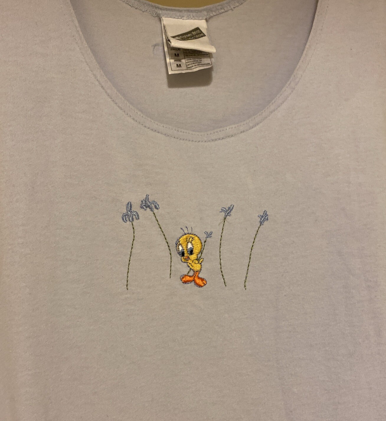 Vtg Warner Bros Store Tweety Les Fleurs Embroidered Cotton Dress 2000s Sz M