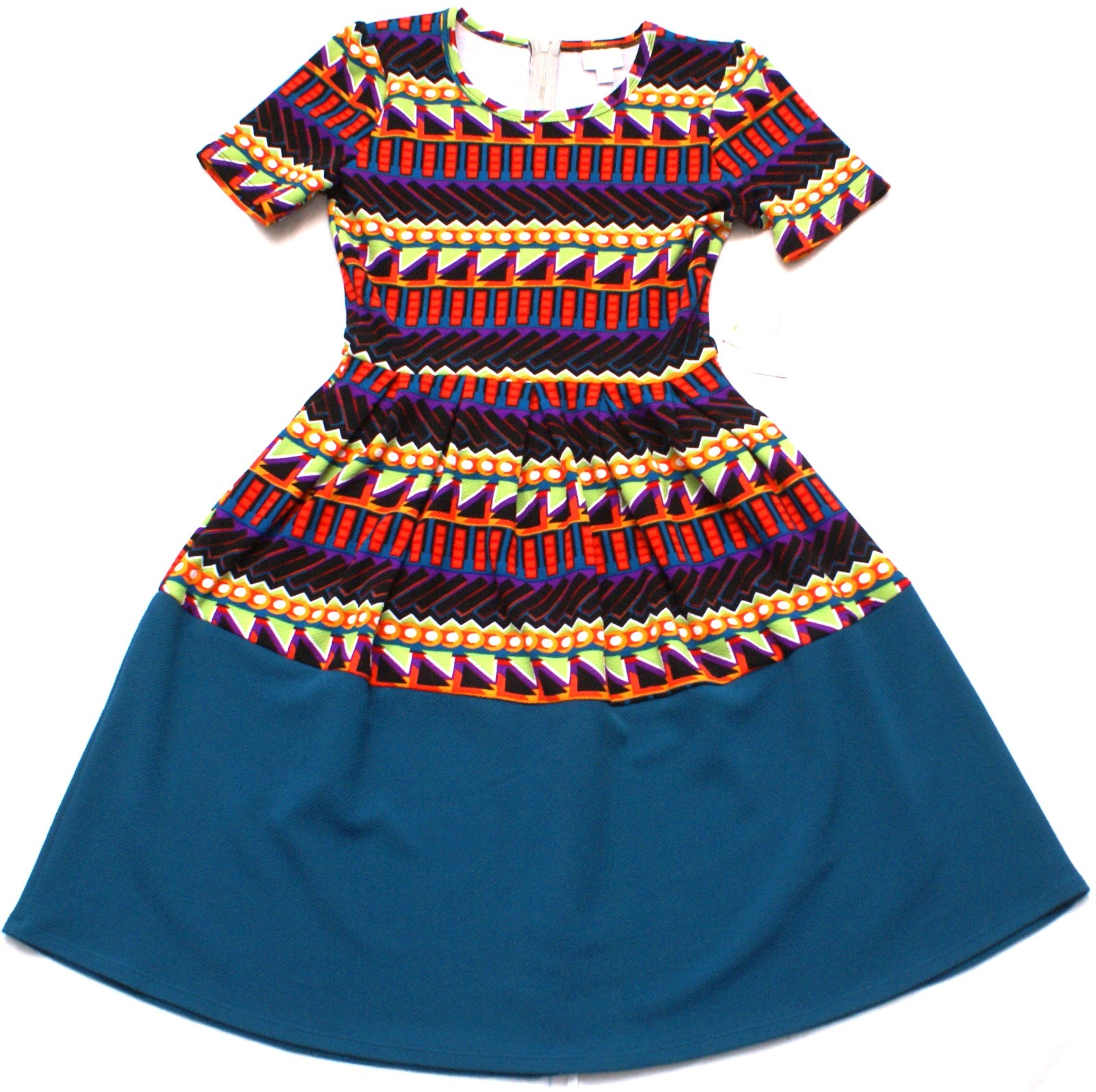 LulaRoe Amelia Midi Dress Size Small, Multicolor Geo/Green, NEW
