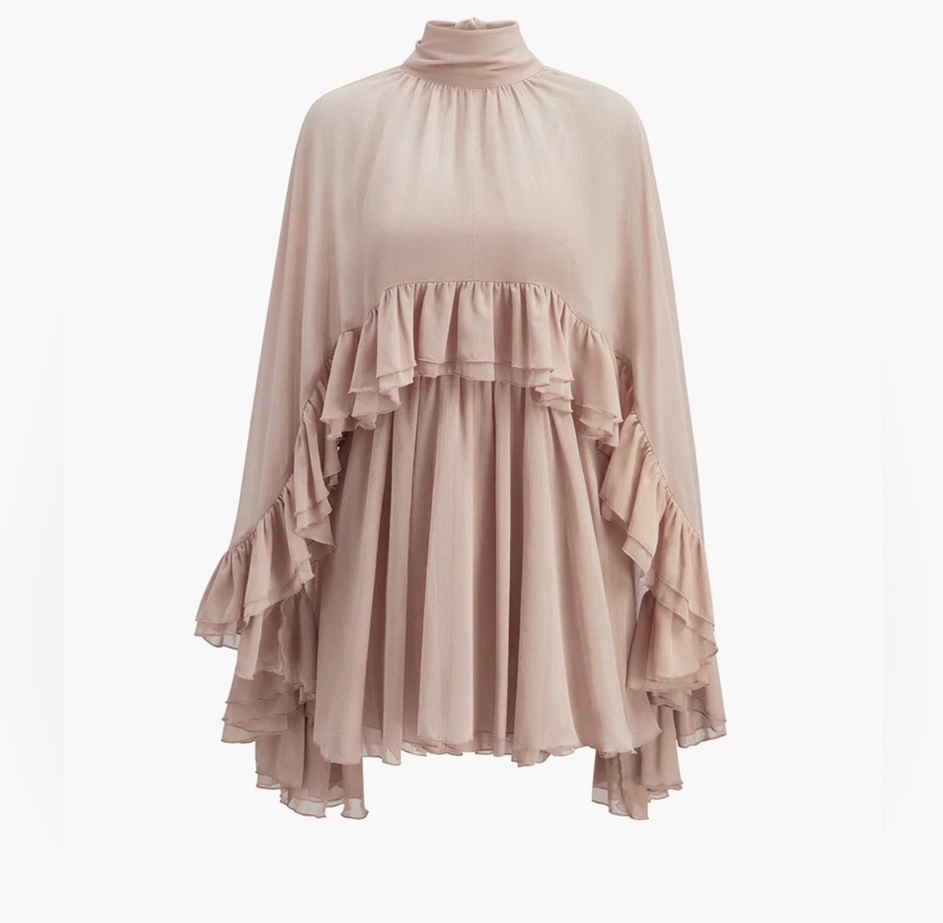 Commense Semi-Sheer Chiffon Ruffle 2PCS Dress with Capet Set Size L