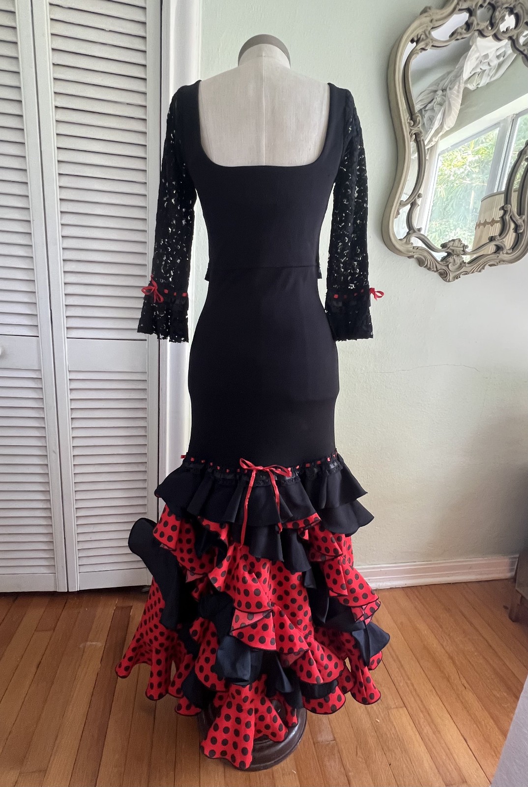 Authentic Flamenco Gypsy Dress Feria Spain Black Red Polka Dot Closet Creations