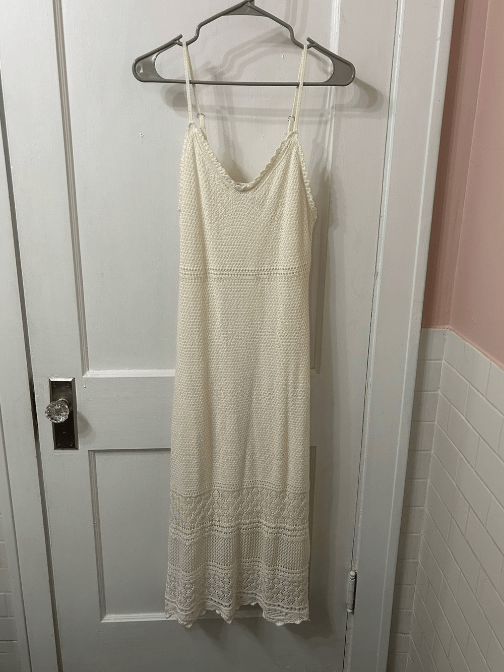 Never Worn Freshman Cream Crochet Maxi Slip Dress