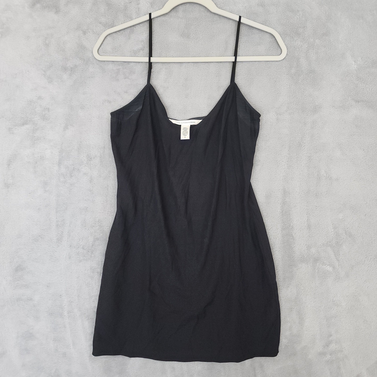 Vintage Diane von Furstenberg Black 100% Silk Slip Dress Quiet Luxury Minimalist