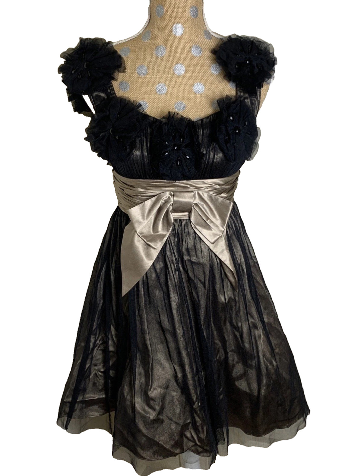 VTG Y2K Betsey Johnson Black Dress Rosette Tulle Party Event Whimsigoth Dark
