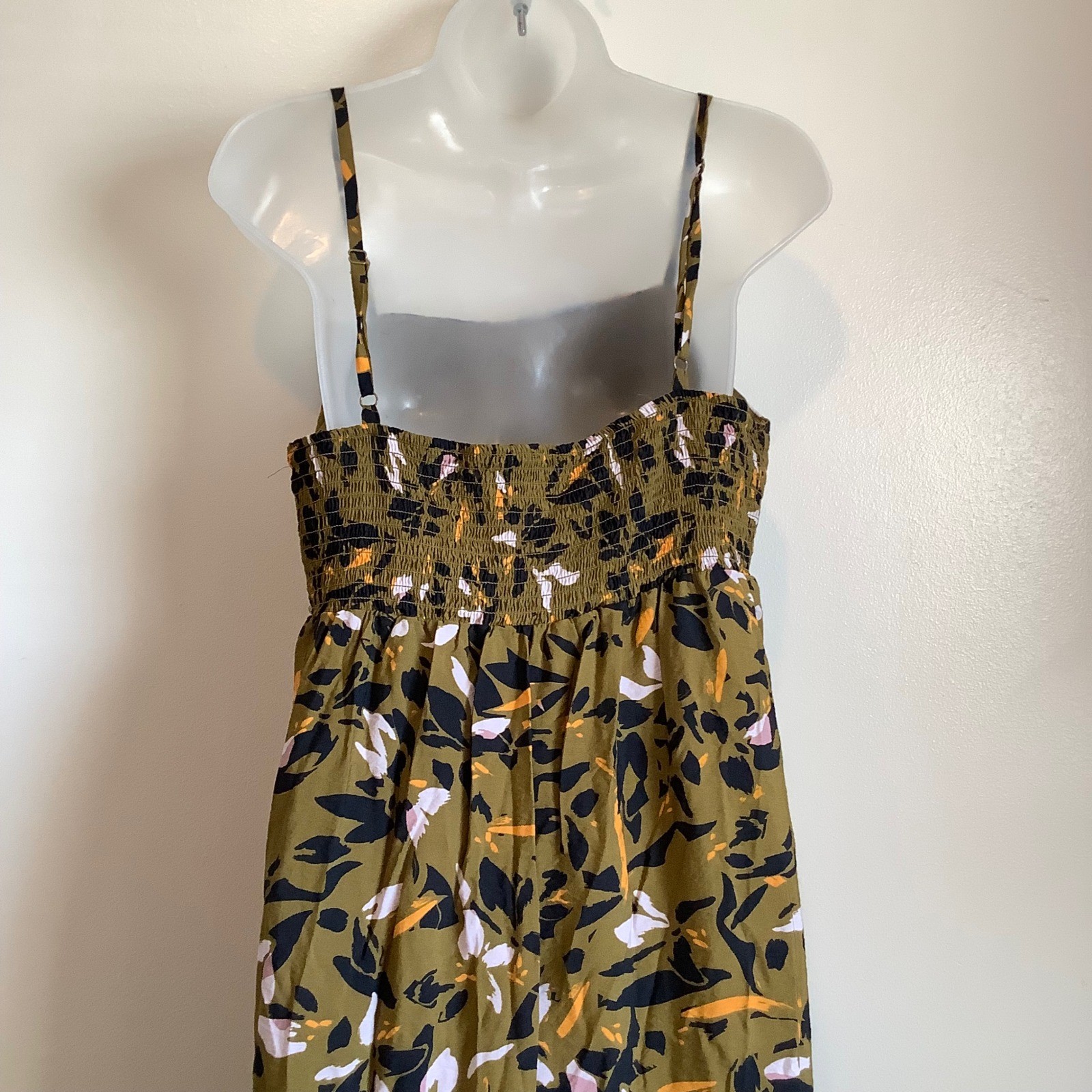 Nine West Olive Green Abstract Floral Tiered Maxi Dress Sleeveless Womens Large