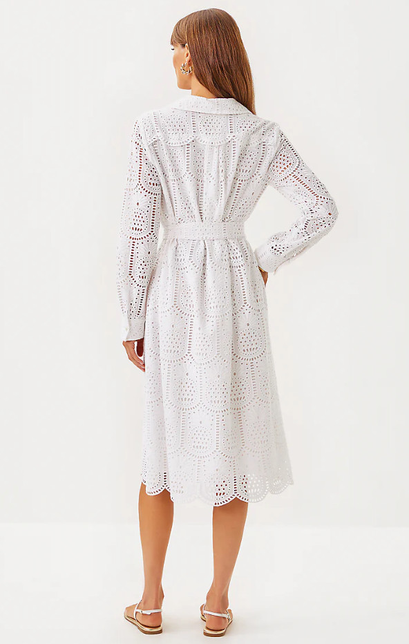 Lilly Pulitzer Eira White Pineapple Tile Eyelet Midi Shirt Dress – Size 10 – NWT