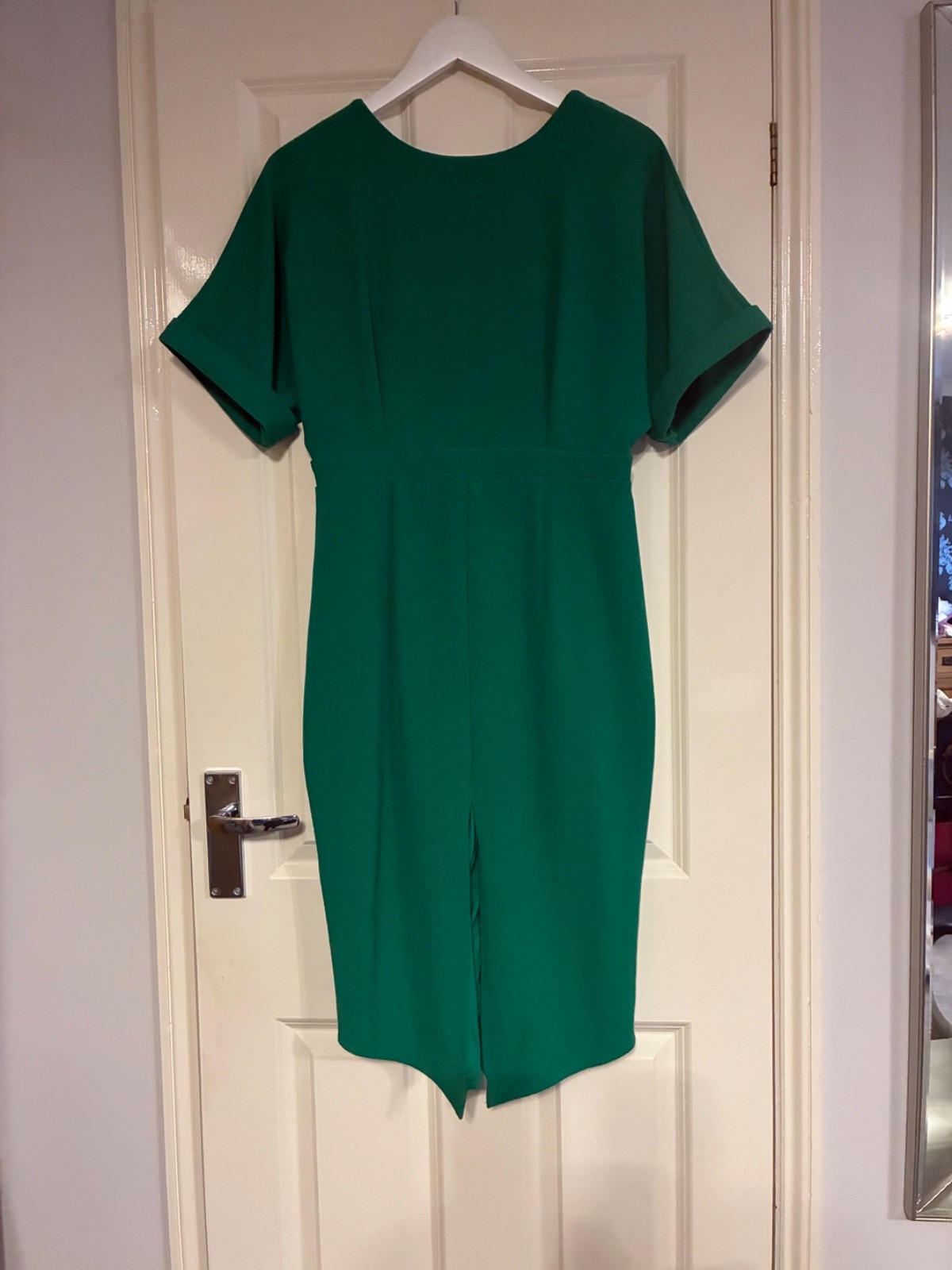 ASOS design Angel Sleeve Midi Shift Dress in Pop Green – size 12