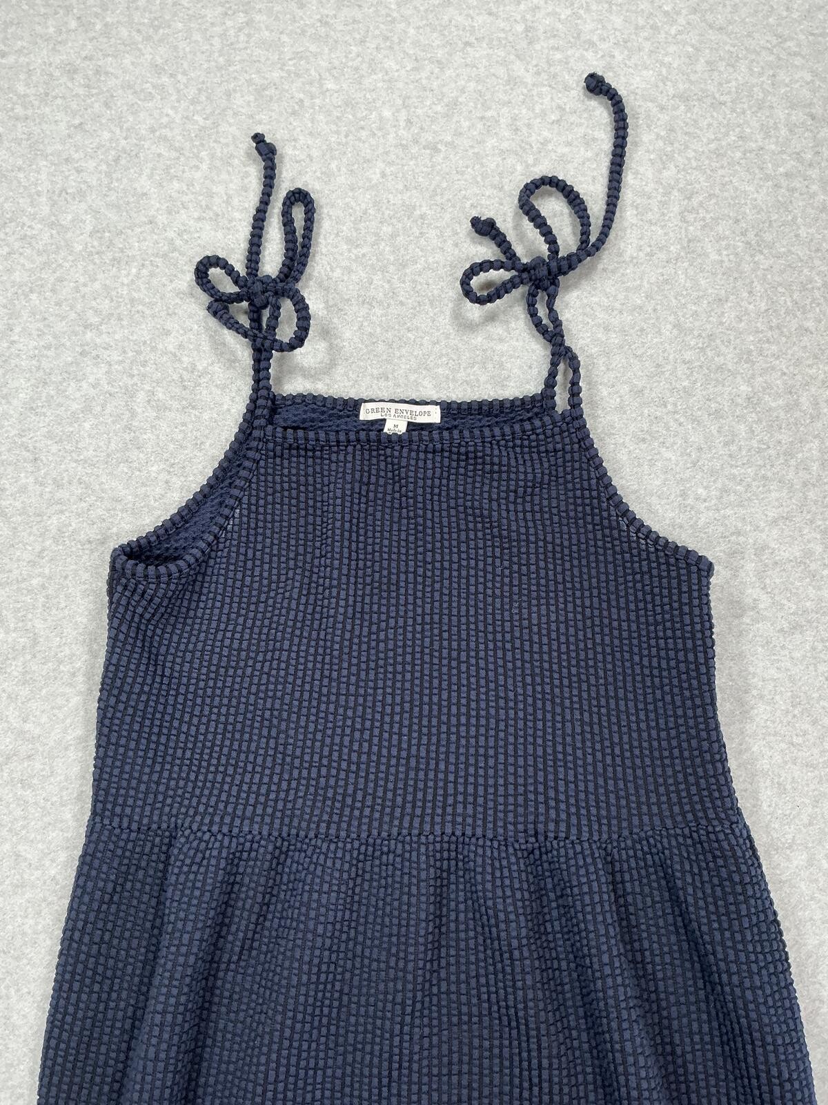 Green Envelope Los Angeles Navy Textured Tie Strap Midi Dress M