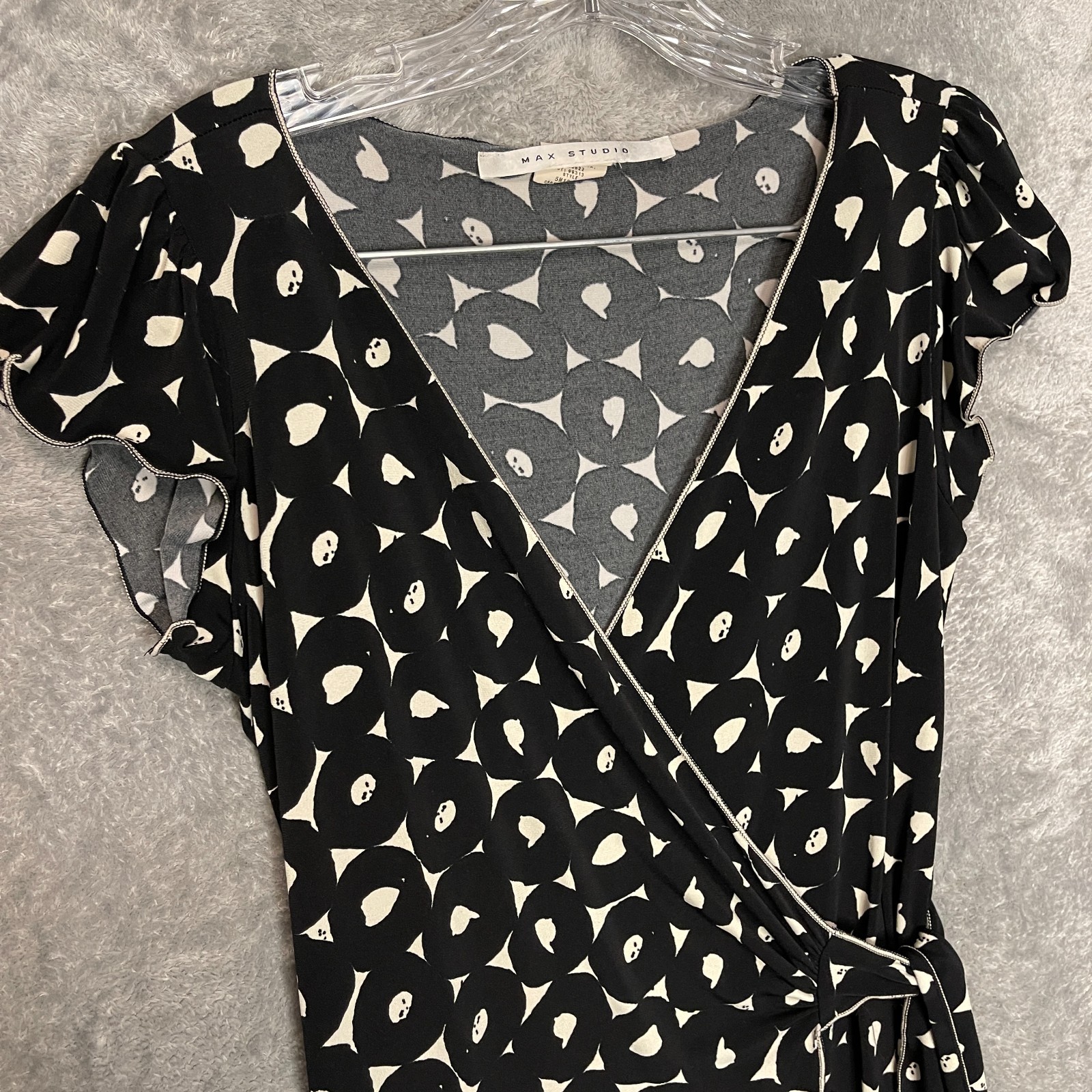 Vtg Max Studio Women Geometric Wrap Dress S Mod Retro Optical Art Monochrome