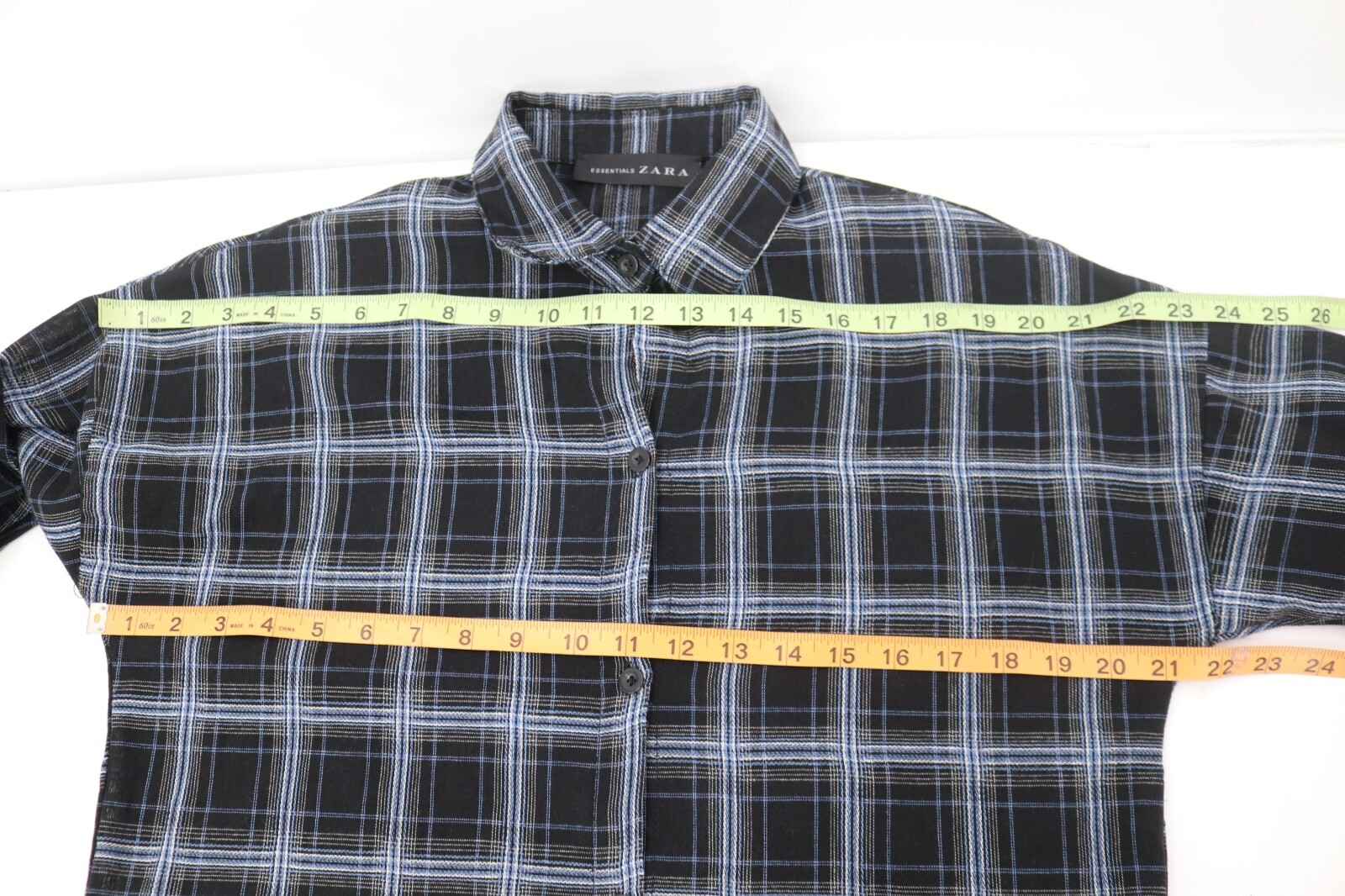 Zara Womens M/L Button front shirt dress plaid check blue collared pockets