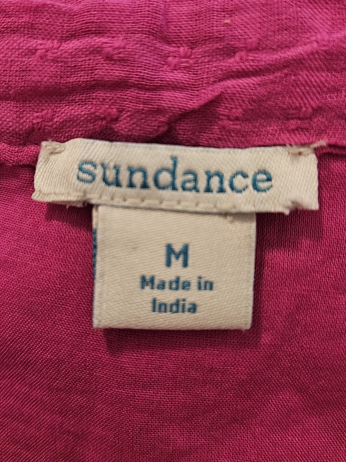 Sundance Pink Embroidered Peasant Dress M Cotton 3/4 Puff Sleeves Gingham