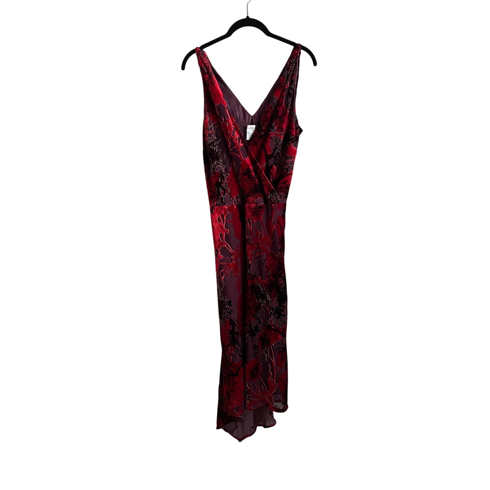 VTG 90s Y2K Red Purple Velvet Burnout Midi Dress Asymmetric Hem Fairy Grunge 8