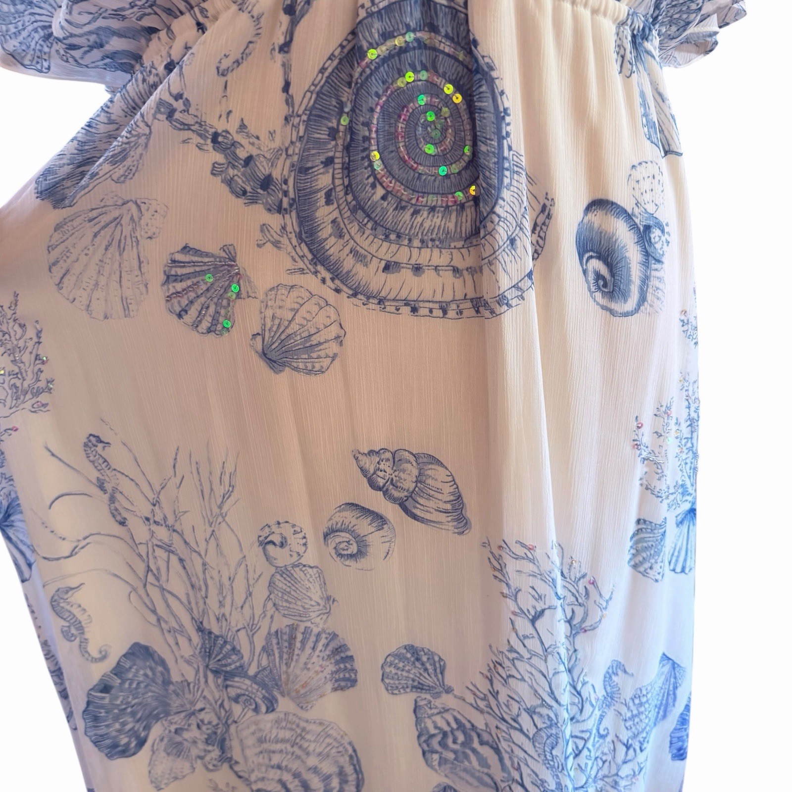 Soft Surroundings L Coastal Sequin Beaded SeaShell Captiva Beachy Maxi Dress
