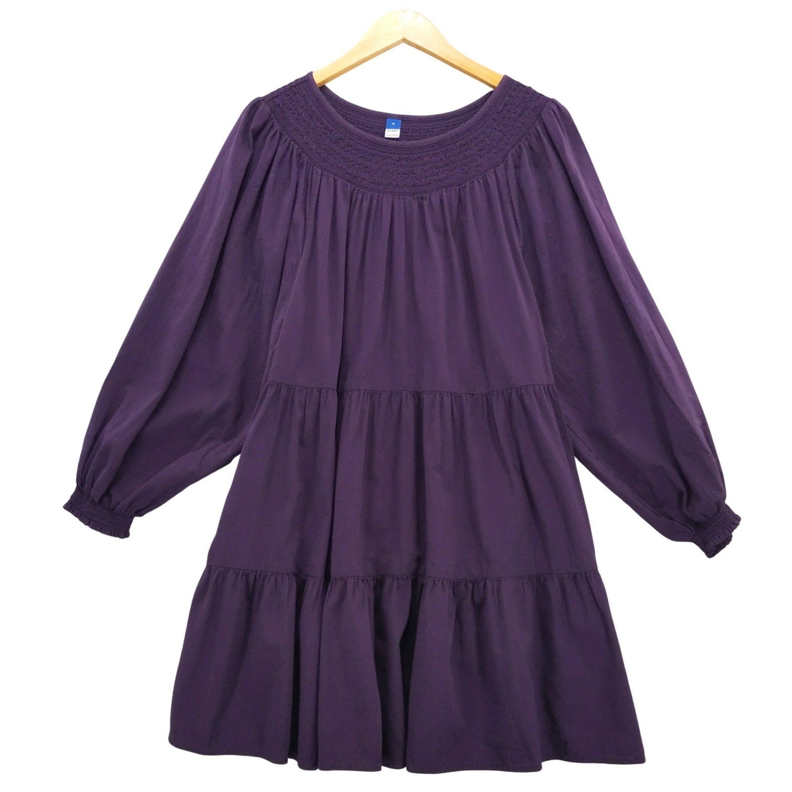 Old Navy Tiered Mini Dress Women XL Purple Smocked Balloon Sleeve Boho Pockets