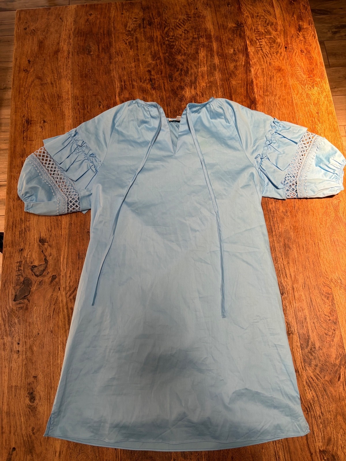 Patty Kim Blue Lucca Dress Mini Eyelet Lace Sleeves Size Small Sold Out
