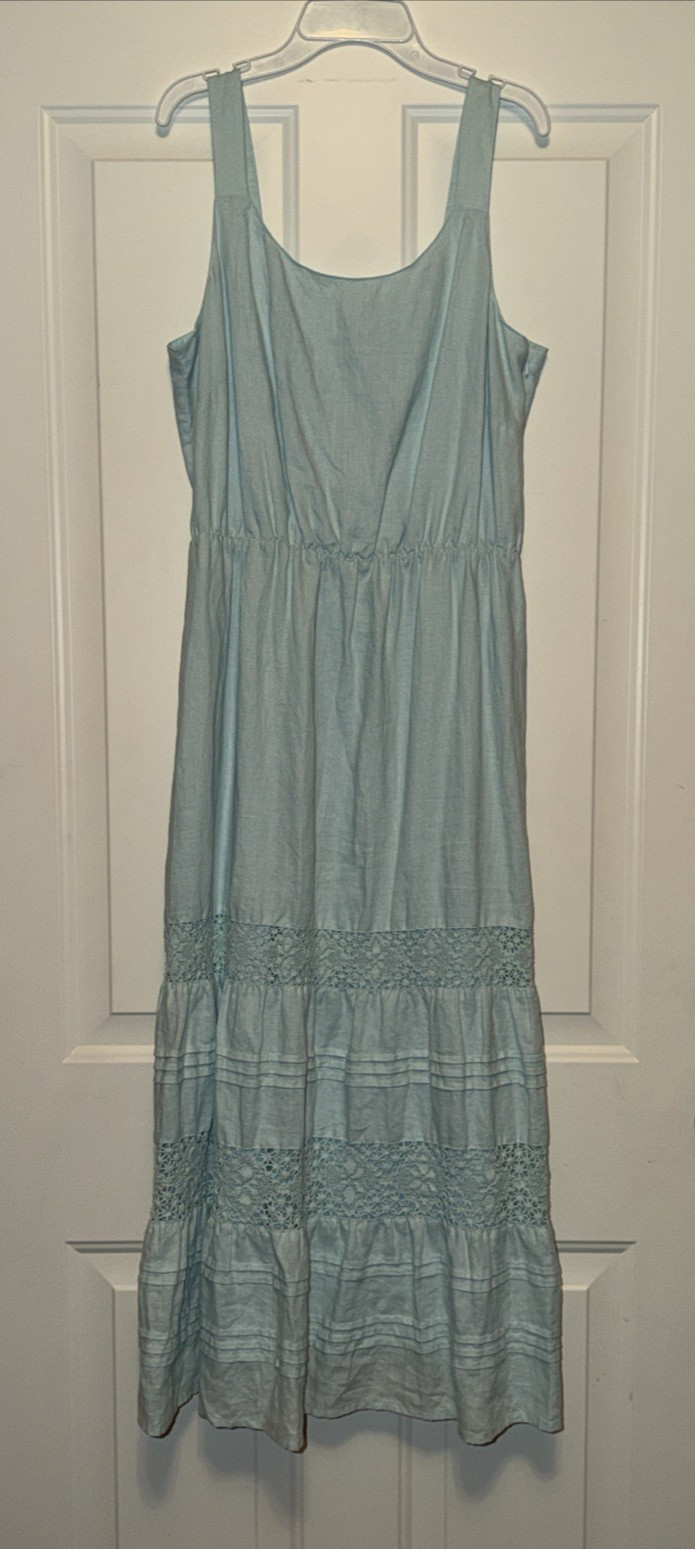 J. Jill Linen Tiered Sleeveless Mint Color Maxi Dress Size Petite Medium