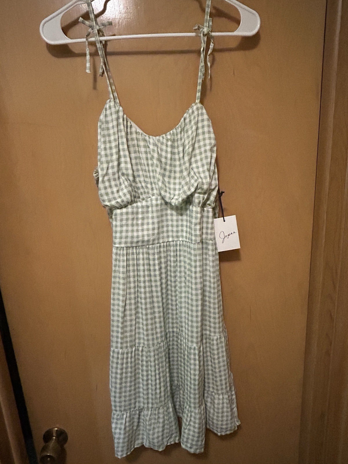 NWT! Jopna Light Green Gingham Thin Strap Sundress Size Large
