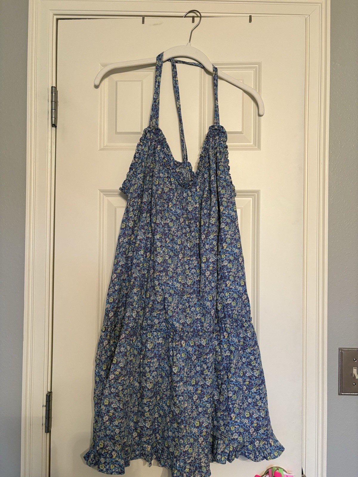 Universal Thread Blue Floral Square Neck Strappy Sundress Rayon Size L