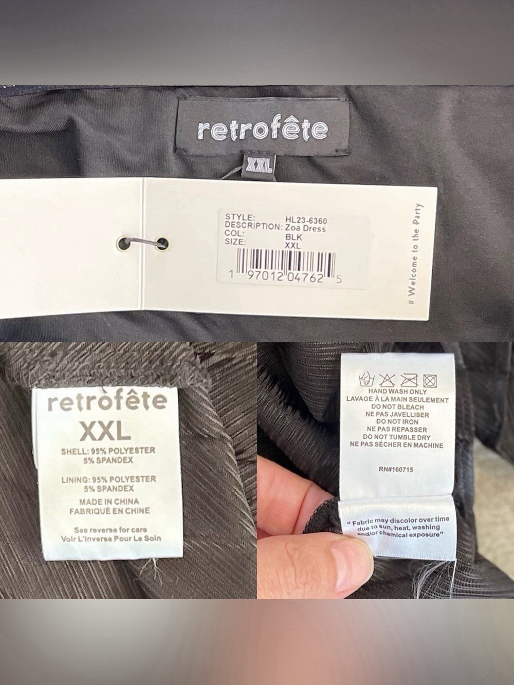 Retrofête Zoa Metallic Pleated Strapless Gown Black XXL NWT