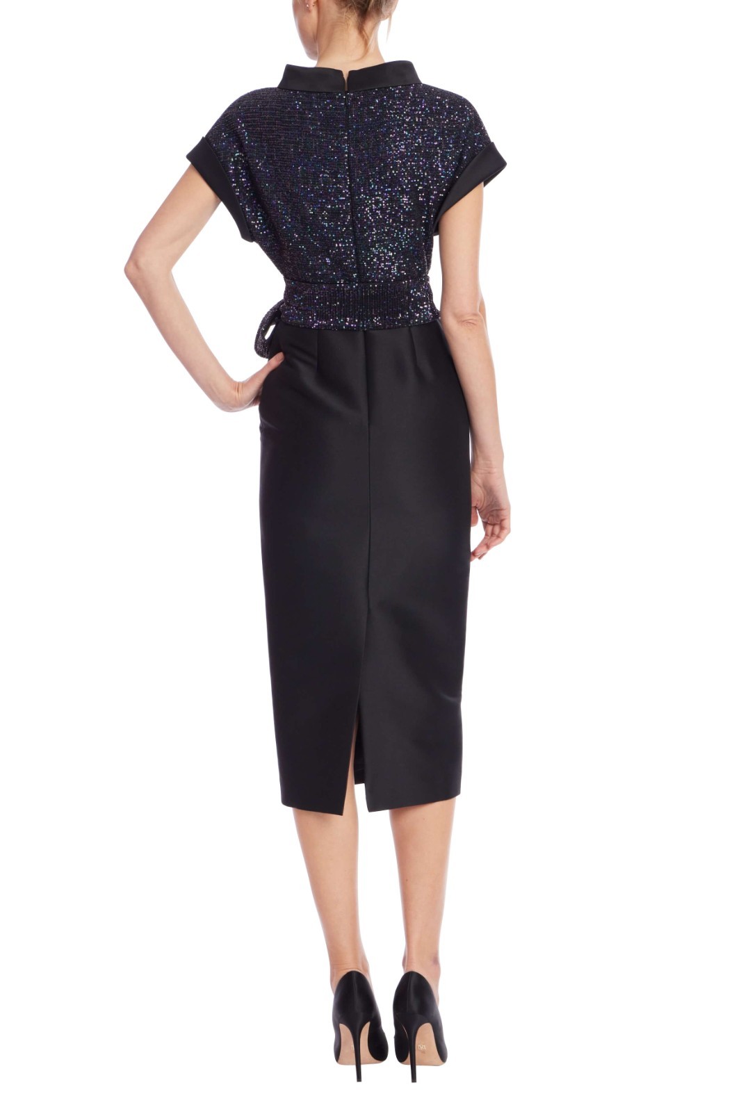 Badgley Mischka Sequin Bow Top Twofer Dress Black sz 8 NWT Modest Day-Dinner LBD