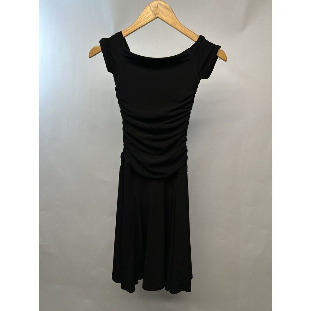 Ruby Womens Black Draped Front Dress Stretch Acetate Blend Full Skirt SzP