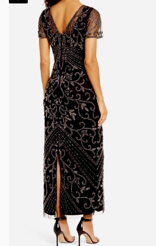 Pisarro Knights Beaded Mesh Column Gown New Size 8 Black / Merc