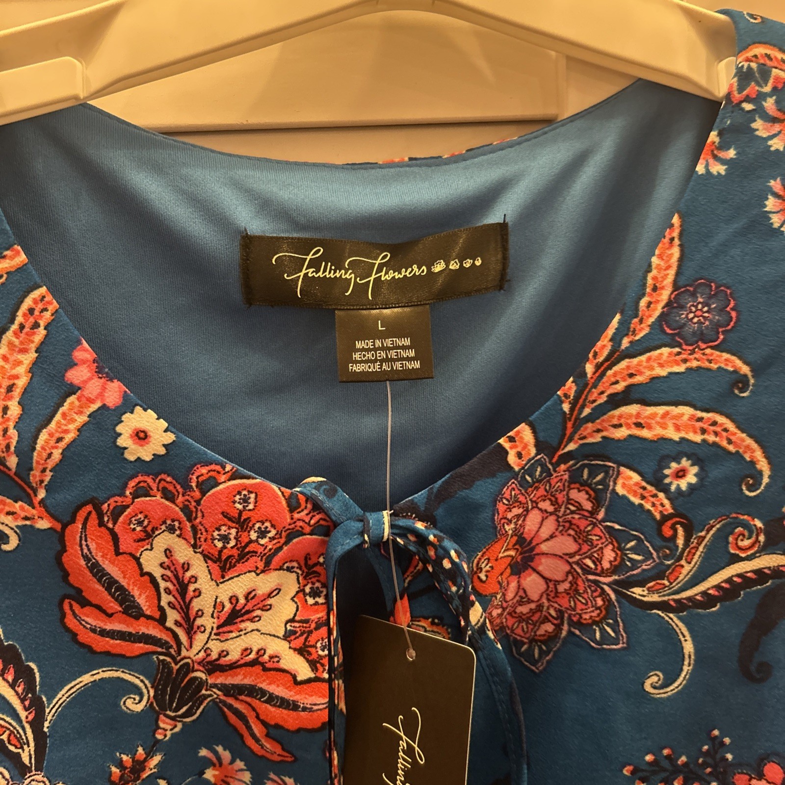 Falling Flowers Boutique Sleeveless Dress Large Blue Floral Boho Ruffles Midi
