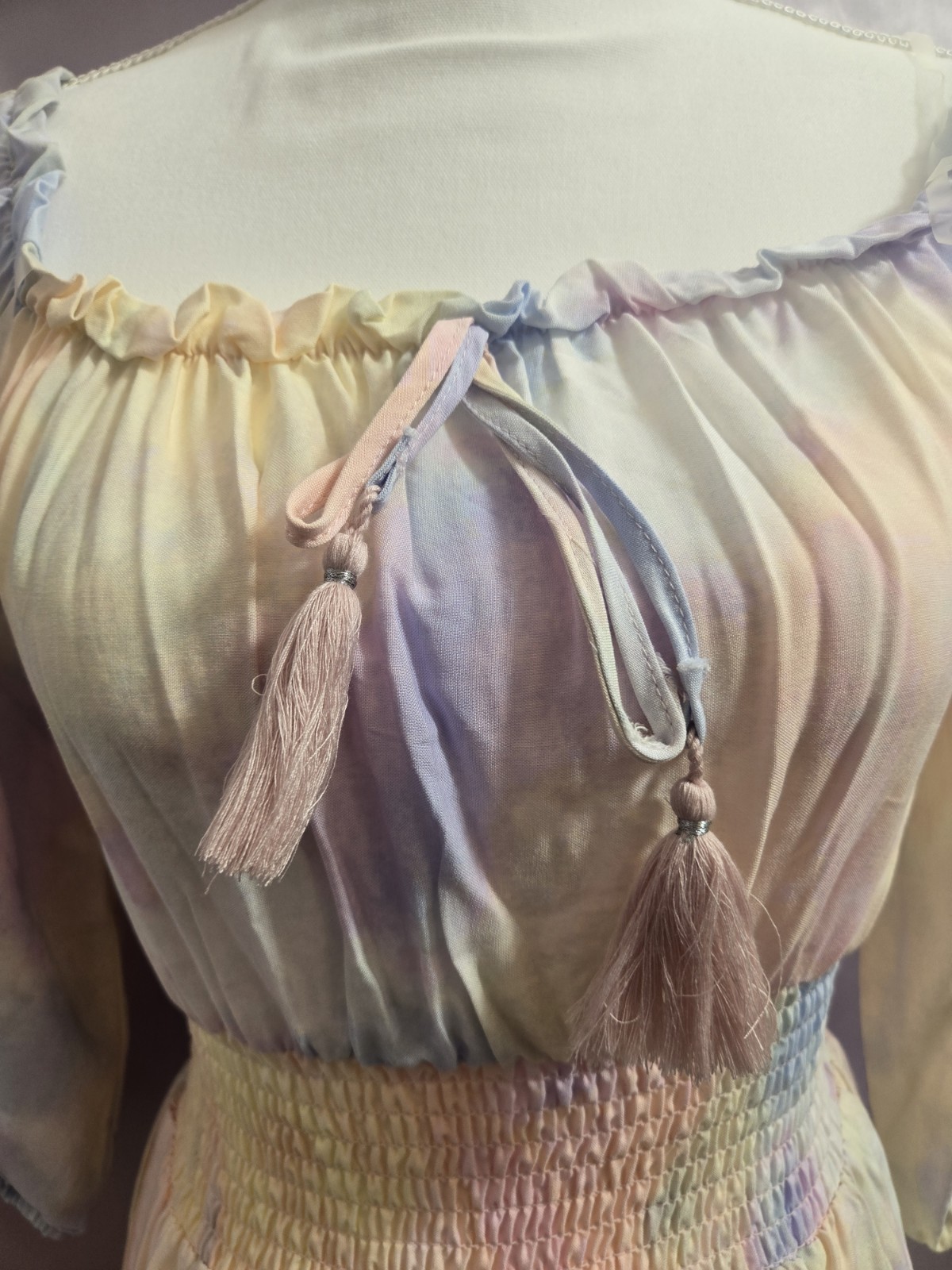J For Justify Short Pastel Tye Dye Peasant Dress