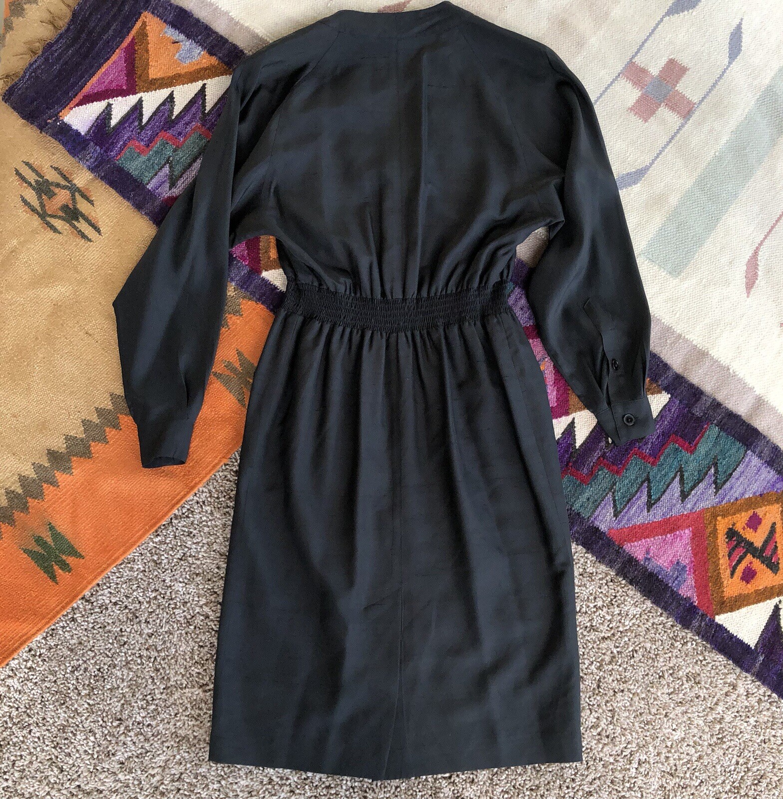 Vintage Linda Allard for Ellen Tracy Silk Dress Womens Size 4 Black Long Sleeve