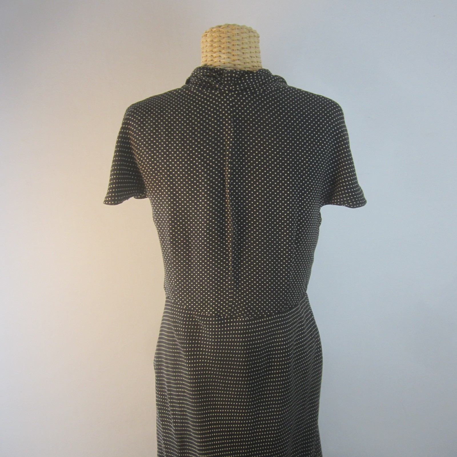 Talbots Women 10 Black White Polka Dot SS 100% Silk Midi Dress Empire Waist