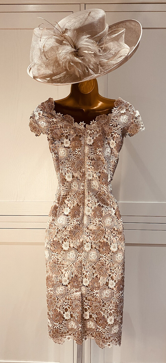 Jacques Vert Oyster Lace Overlay Dress UK 10 & Shantung Edge To Edge Jacket 12