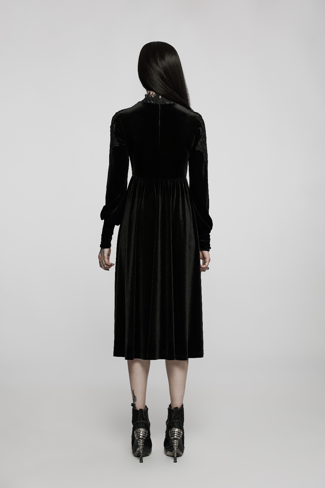 Punk Rave Black Velvet High Neck Corporate Goth Sheath Pencil Midi Dress