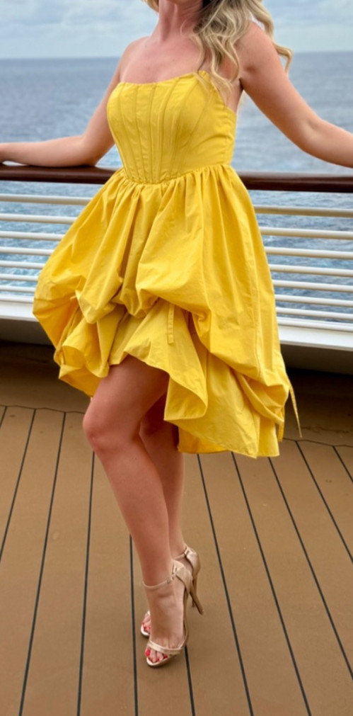 Anthropologie Yellow Corset Ruched Skirt Dress, Size XS-P