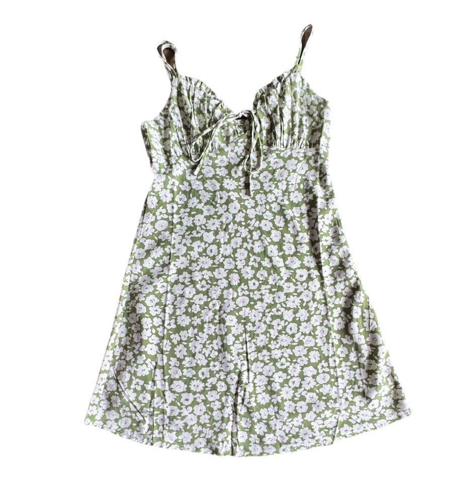 Princess Polly Tasman Floral Mini Dress Green Sweetheart Tie Front Women’s 6