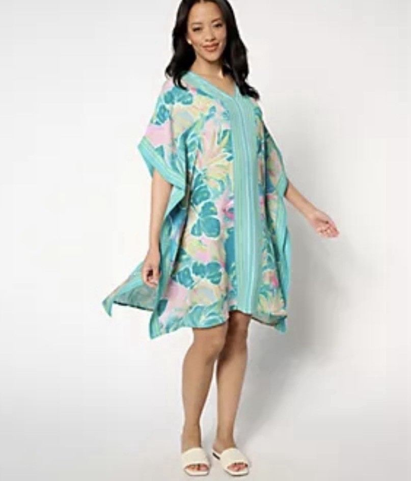 Belle by Kim Gravel Women’s Size XXS Paradisio Border Print Caftan Dress A647296