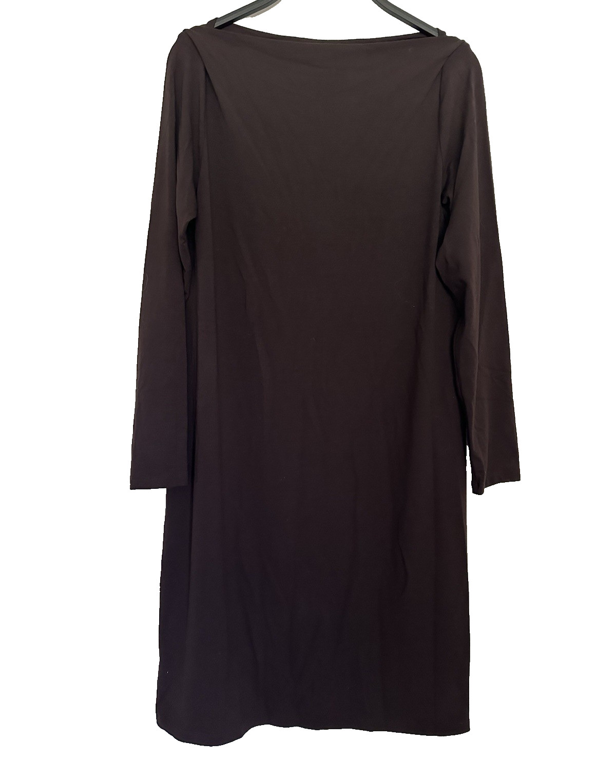 EILEEN FISHER S Dress Stretch Jersey Dark Brown Boat Neck Long Sleeve USA