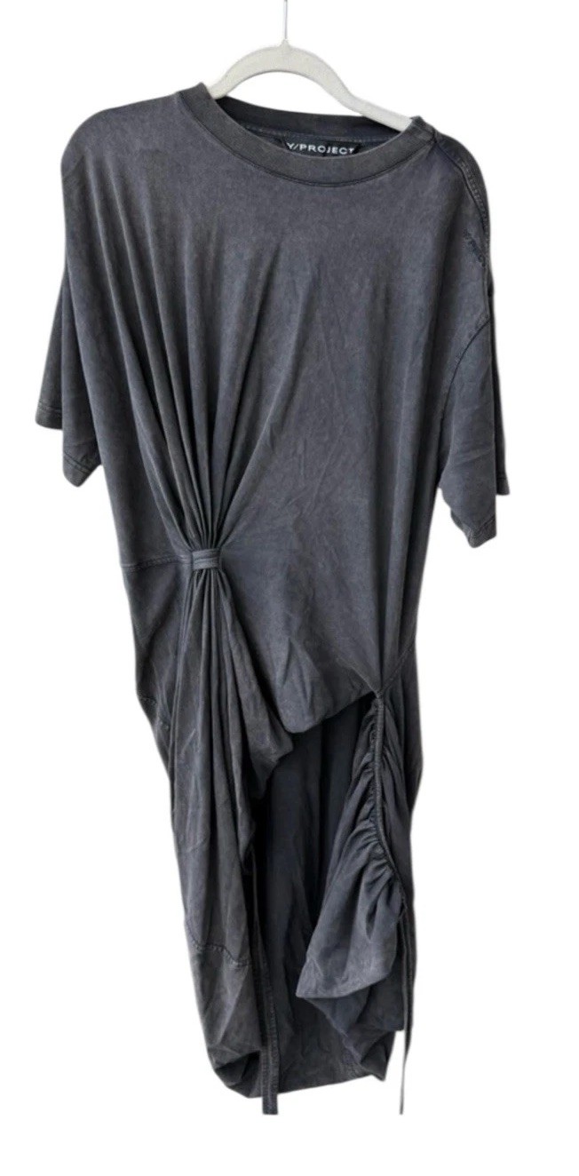 Y/PROJECT Dark Washed Grey TWISTED T-SHIRT Dress Draped Ruched Waist Size M US 6