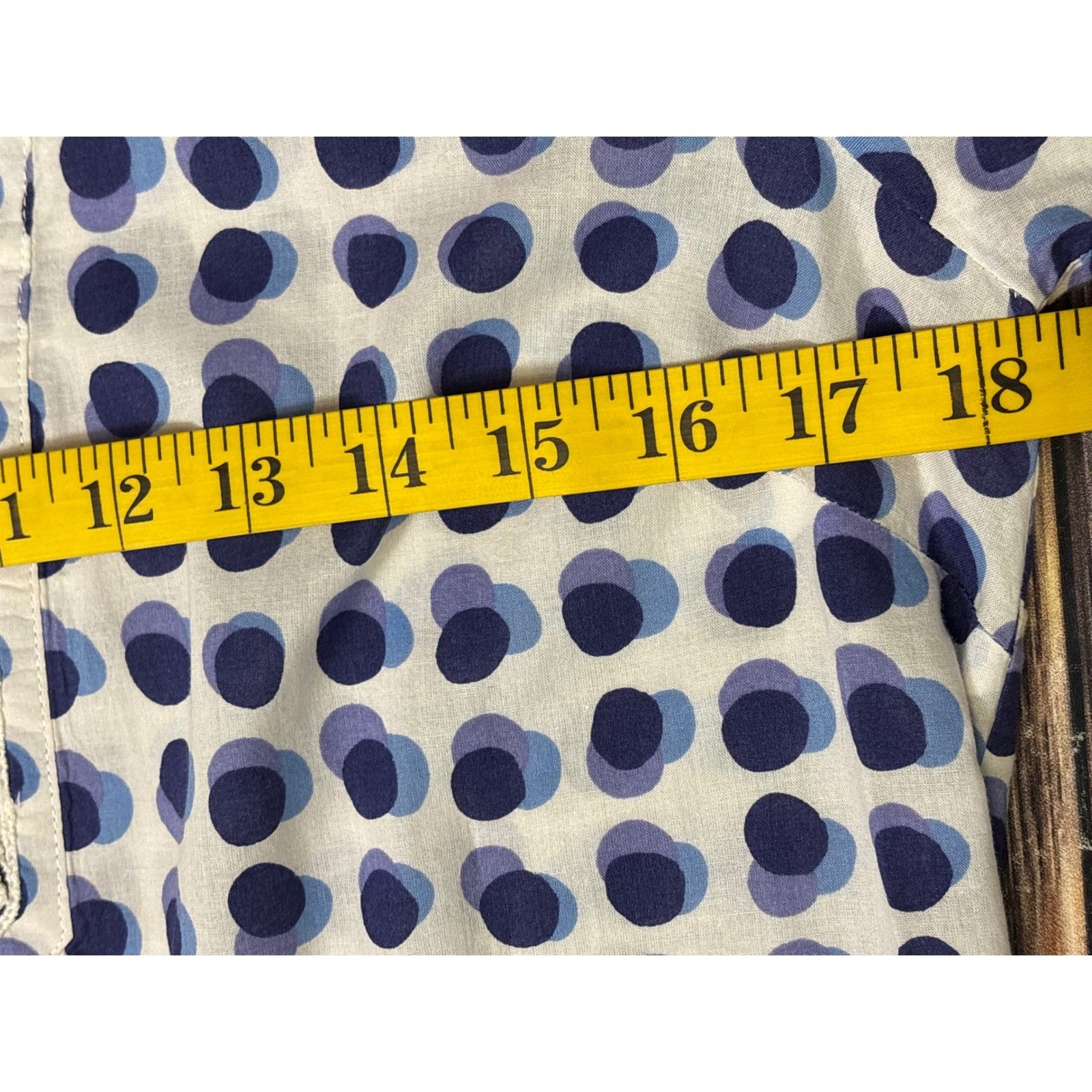 Boden Tunic Top Womens US 6R Blue Purple Polka Dot Cotton Crochet Trim Boho