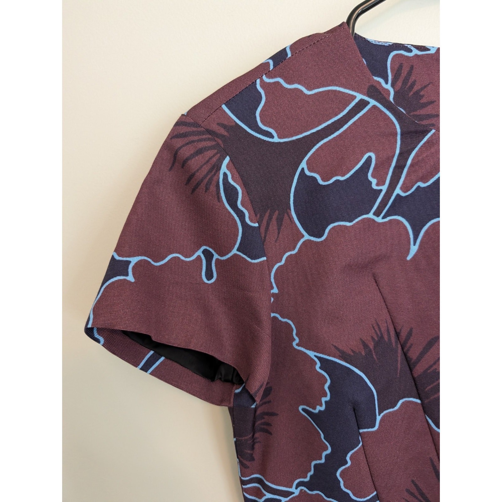 Jil Sander Navy Abstract Print Sheath Dress 34 XS Burgundy Blue Made in Italy