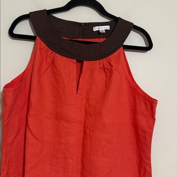 John Paul Richard orange Mini Dress women XL linen Brown Collar shift casual Y2K