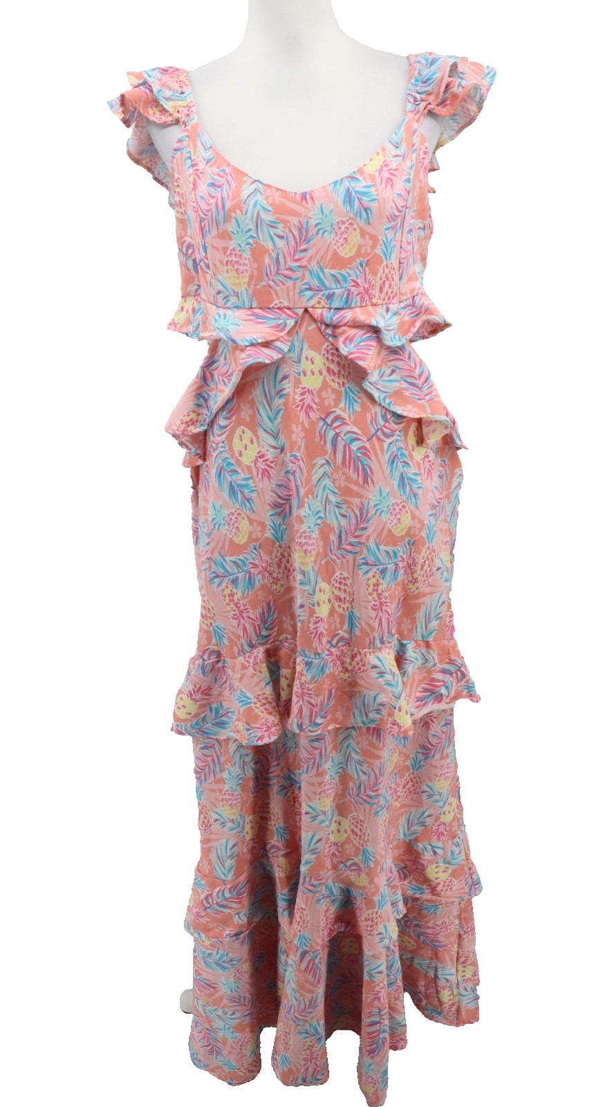 Simply Southern Pineapple Skies Maxi Dress Womens Sz XL Ruffles Beach Resort New