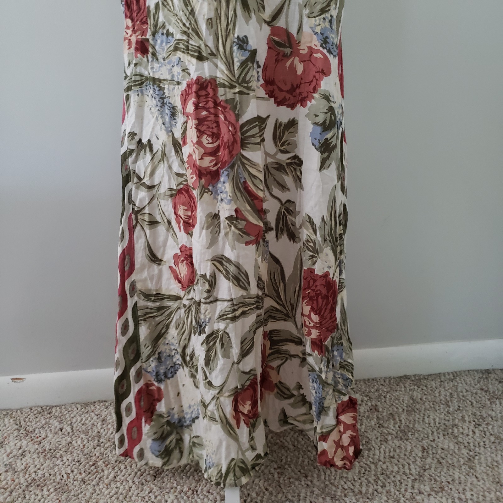 Sacred Threads Boho Hippie Maxi Dress MED Patchwork Artsy Empire Halter Vacation