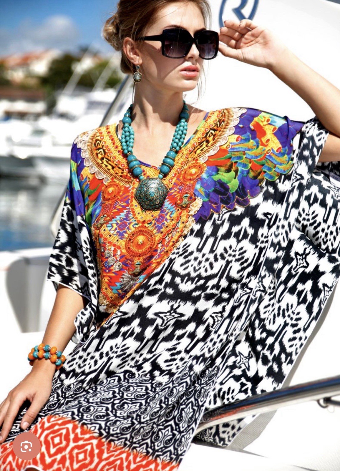 INOA Short Dress Kaftan One Size Silk Boho