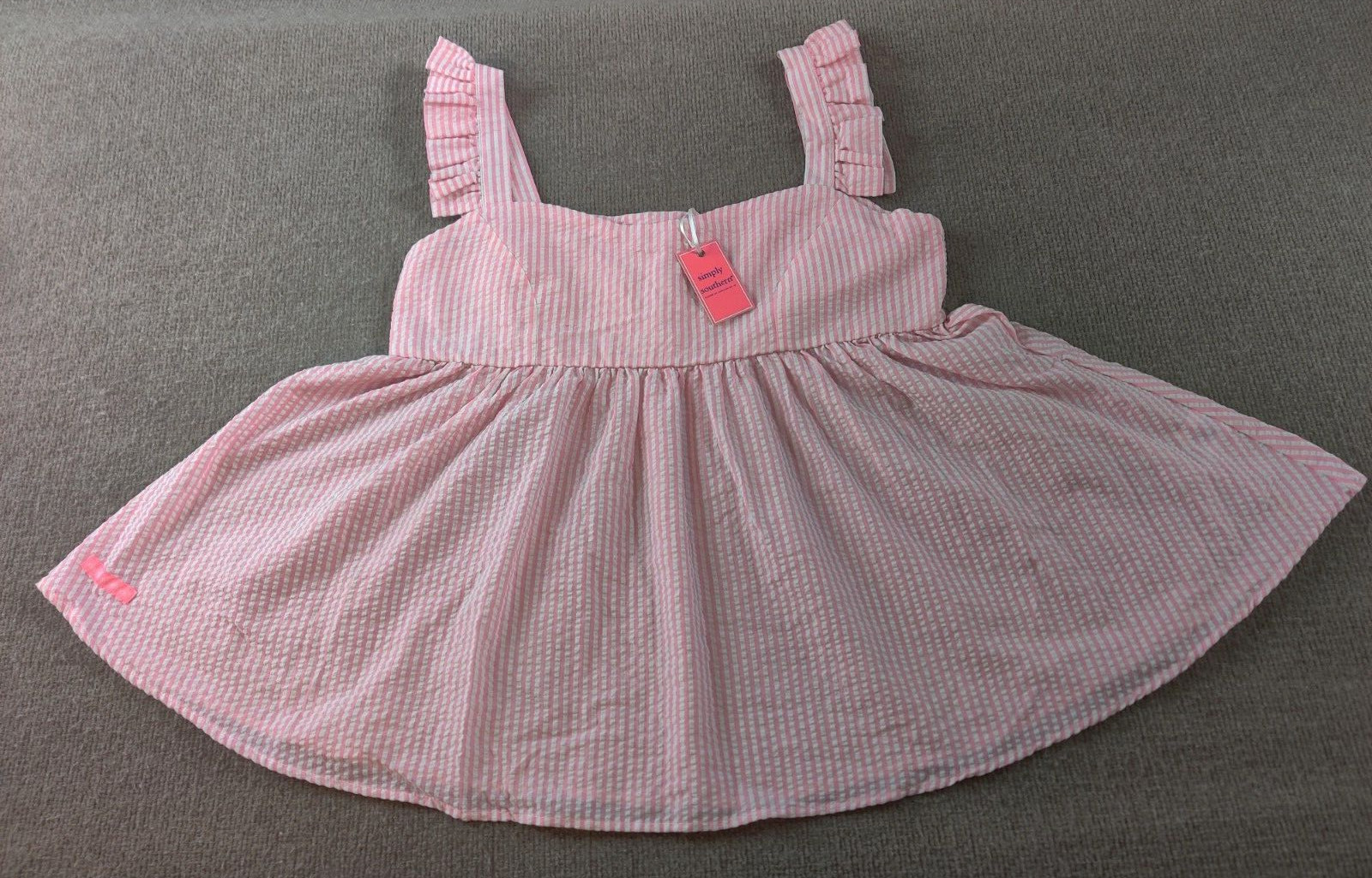 Simply Southern Ladies Medium Summer Scallop Dress Pink White Striped Casual NEW