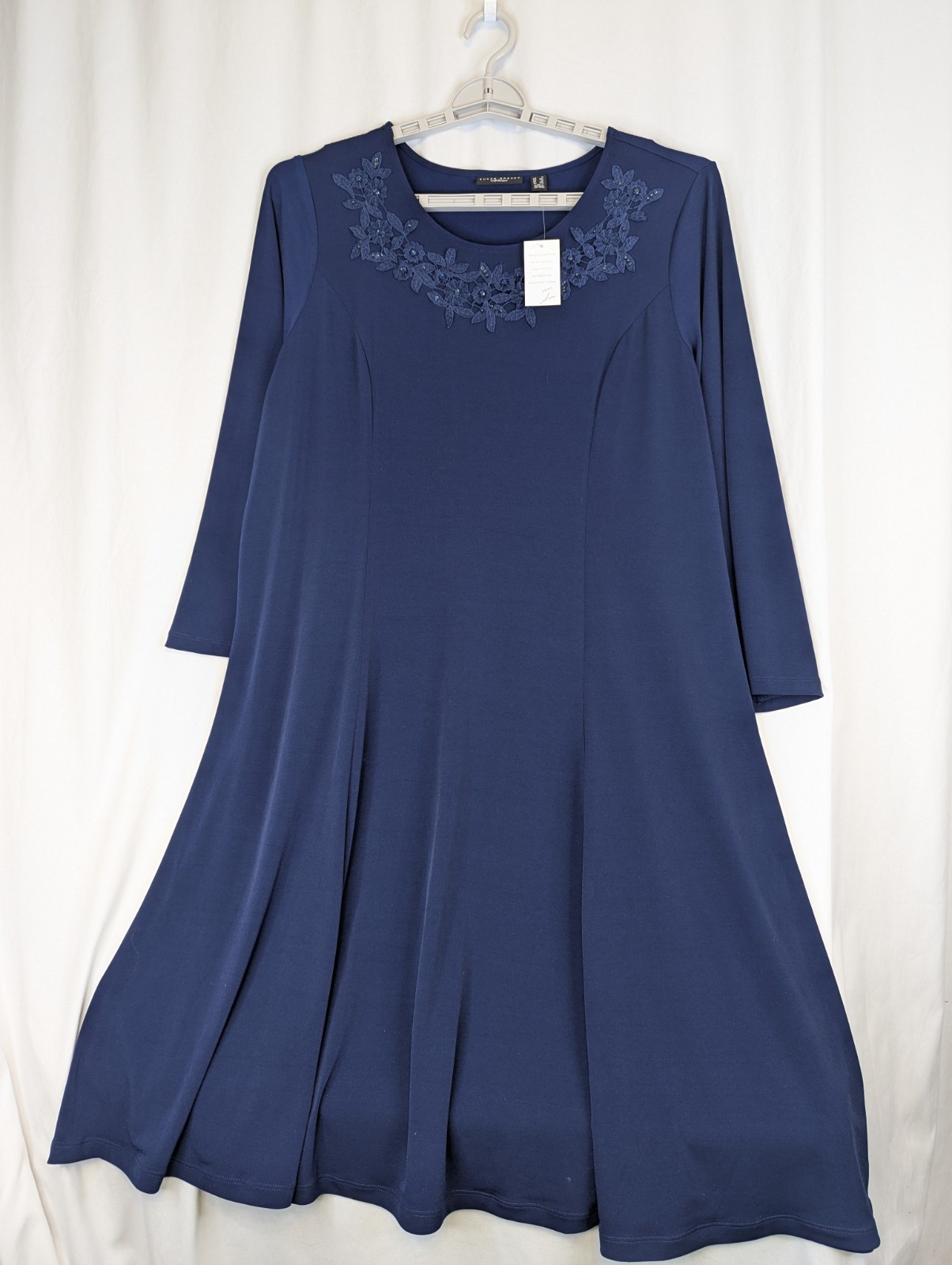 Susan Graver Artisan Dress QVC IX Plus EMBELLISHED Knit Blue Long Sleeve A344868