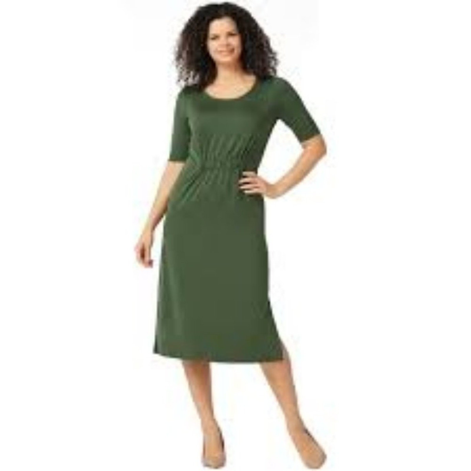NWT H BY HALSTON RUCHED WAIST MIDI DRESS MP MEDIUM P (PETITE)-CYPRESS GREEN