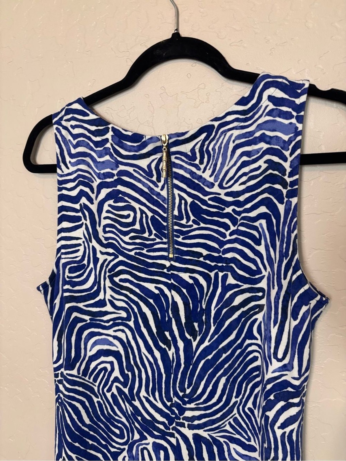 Tommy Bahama Blue White Zebra Print Sleeveless Shift Dress Women’s Medium